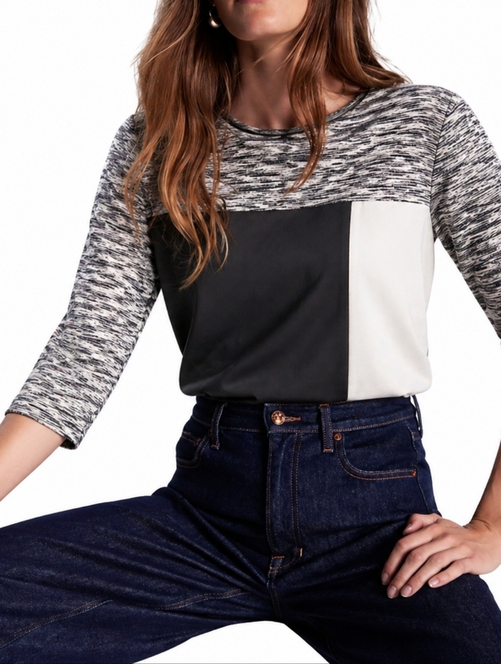 CALVIN KLEIN Black, White & Gray Colorblock Top